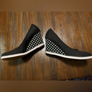 Keds size 8 wedges, black with polka dot heel, never worn but no box